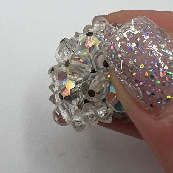 Vintage Aurora Borealis Crystal Clip On Earrings Cocktail Party Statement - Picture 4 of 7